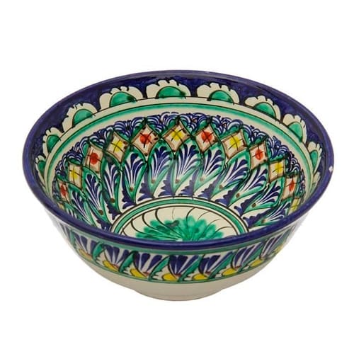 Тарелка КОСА 18см большая H-9 см. Синяя, ручная роспись, мехроб Риштанская керамика Узбекистан, 1/50