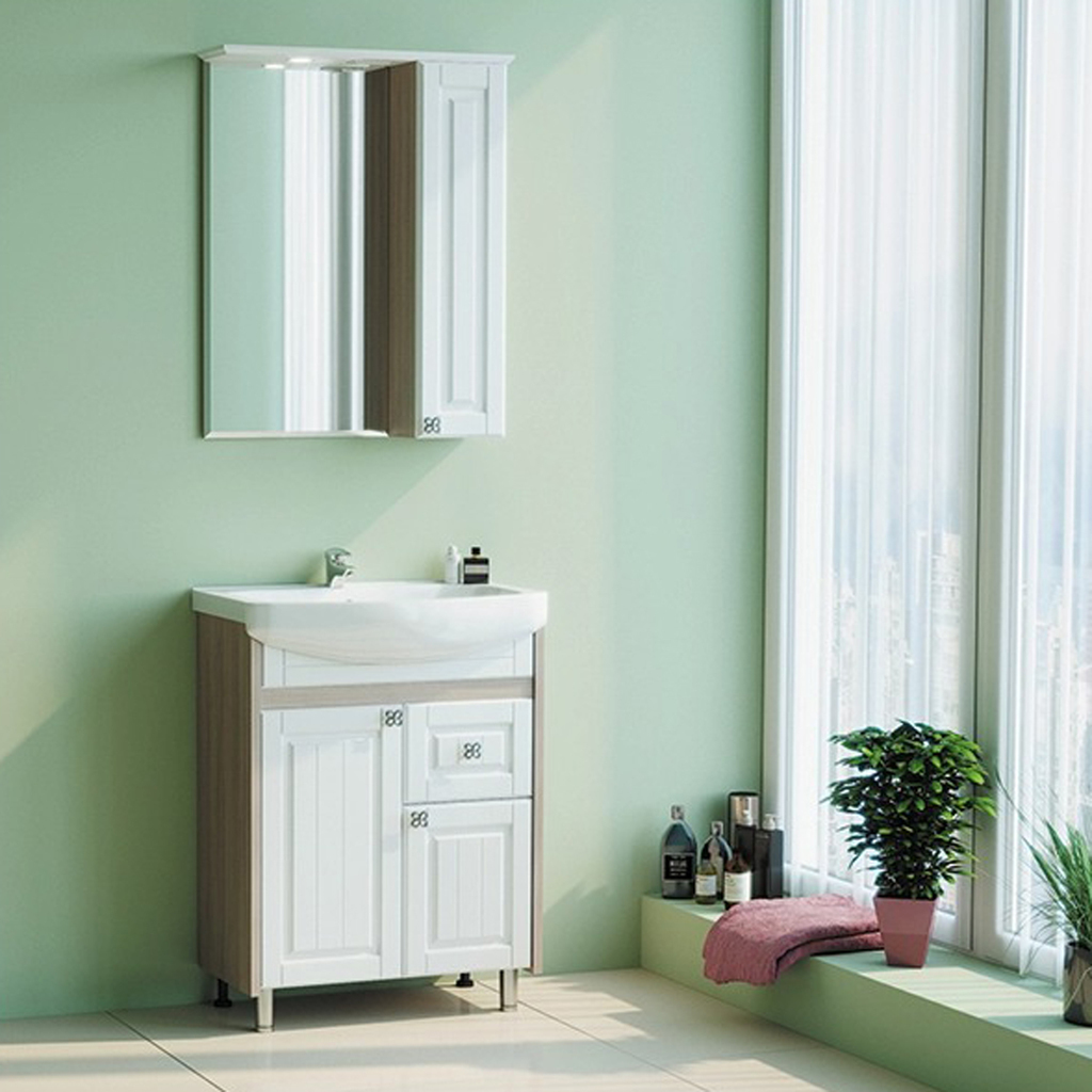 Зеркальный шкаф, ВЕРСАЛЬ-55, белое дерево правый с подсветкой, ПВХ