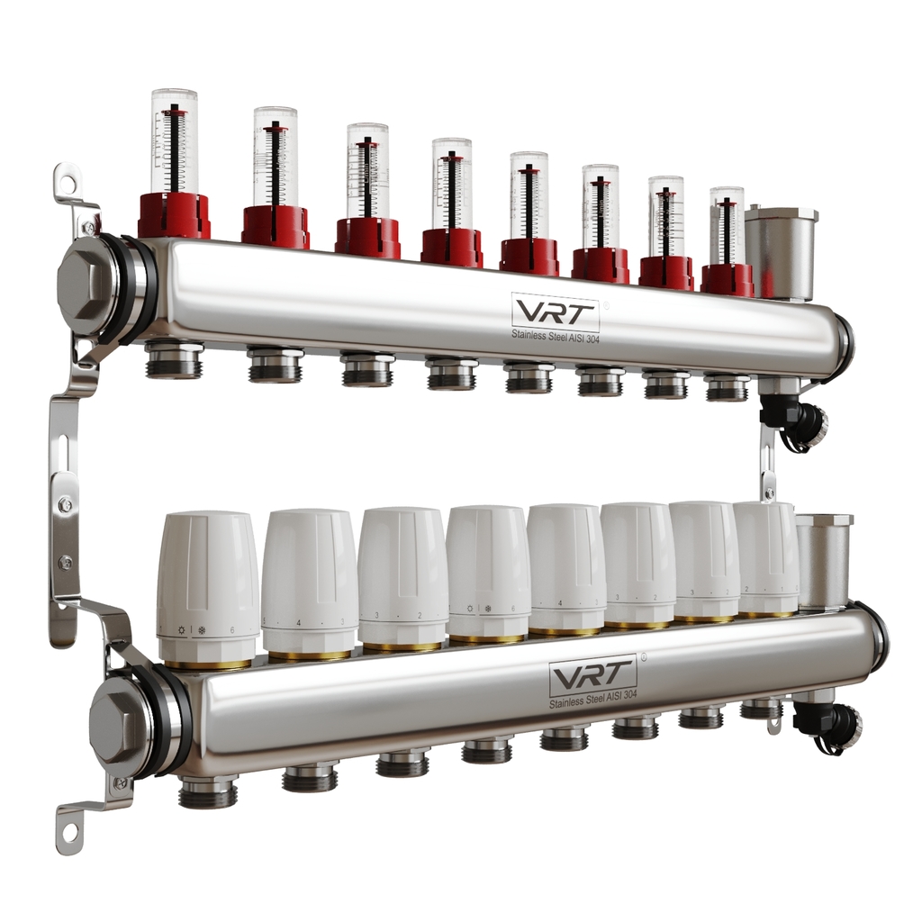 Коллекторная группа VRT® 1,  х 3/4, , евроконус 8 вых, авт в/отвод, c расходомерами