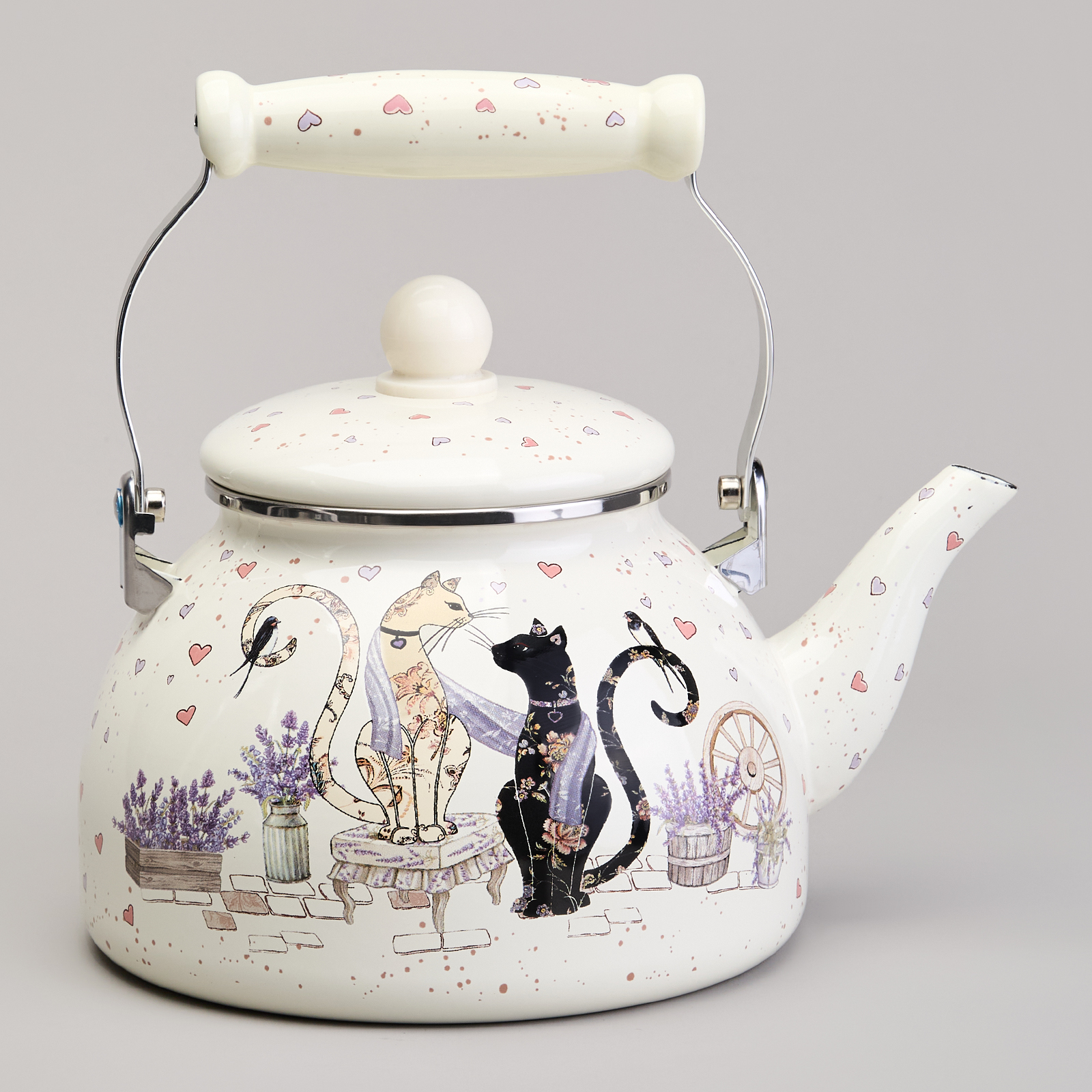 ЧАЙНИК AGNESS ЭМАЛИРОВАННЫЙ СЕРИЯ "LAVANDER CATS", 2,6 Л