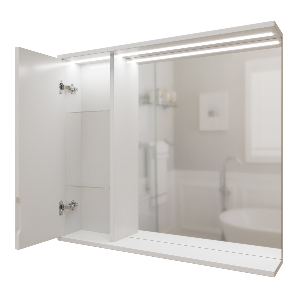 Зеркальный шкаф, Лайн-80, левый с подсветкой, ПВХ