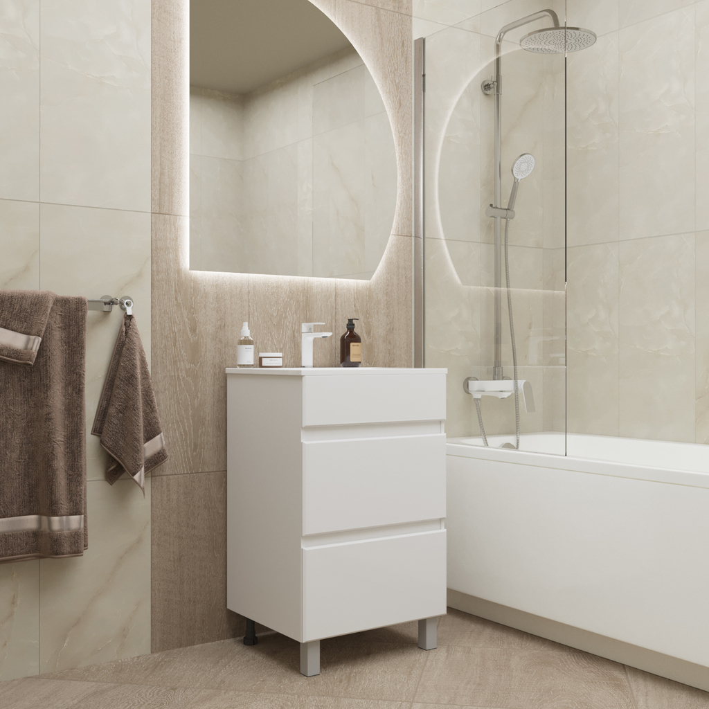 Тумба д/ванной, БРИКС-50,  ОТДЕЛЬНО ПРИОБРЕТАЕТСЯ РАКОВИНА 2 ящика под раковину, Breeze 50, мебельный, Sanita Luxe, ПВХ, раковина в комплект не входит