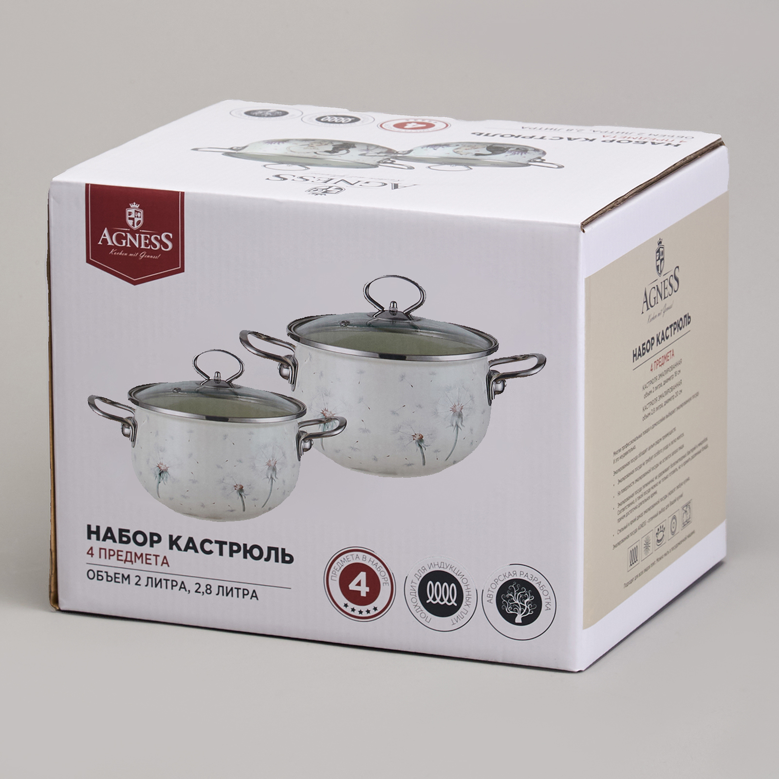 НАБОР КАСТРЮЛЬ ЭМАЛИРОВАННЫЙ, СЕРИЯ, DANDELION, 4ПР. 2, 0/2, 8Л ДИА.18/20СМ