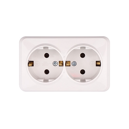 Розетка ОП 2-местн с/з 16А Smartbuy 250В белая, SBE-03w-16-S2-Z-С, Юпитер, 1/200