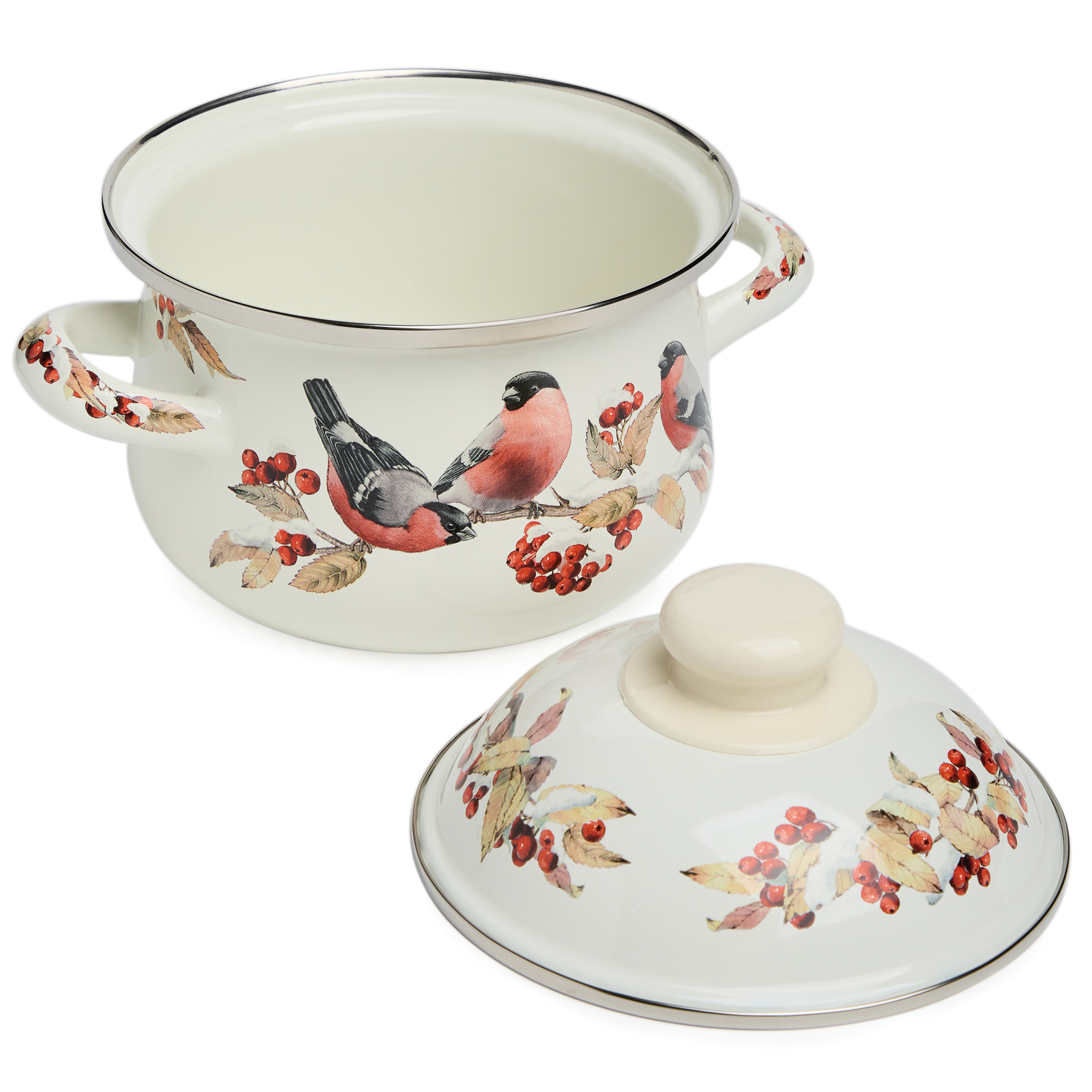 КАСТРЮЛЯ AGNESS ЭМАЛИРОВАННАЯ С ЭМАЛ.КРЫШКОЙ СЕРИЯ, СНЕГИРИ,  1.5 Л, 16*10 СМ