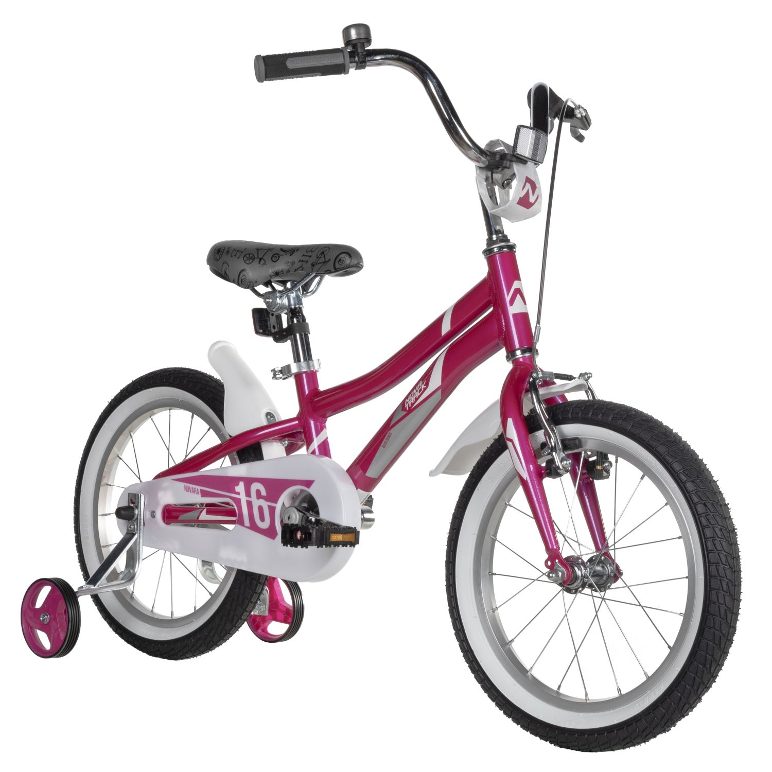 Велосипед NOVATRACK 16, NOVARA алюм., фуксия, пер.руч., зад.нож. тормоз, короткие крылья, полная защ