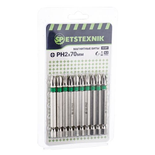 Биты SPETSTEXNIK PH2 70мм сталь S2 магнитный наконечник, цена за 10шт, 1/100