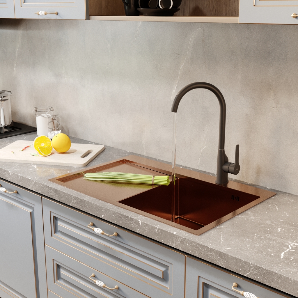 Мойка настол.монтаж 78х50, 3, 0 прав. вып 3 1/2 MIXLINE PRO 20см с сифоном, бронза