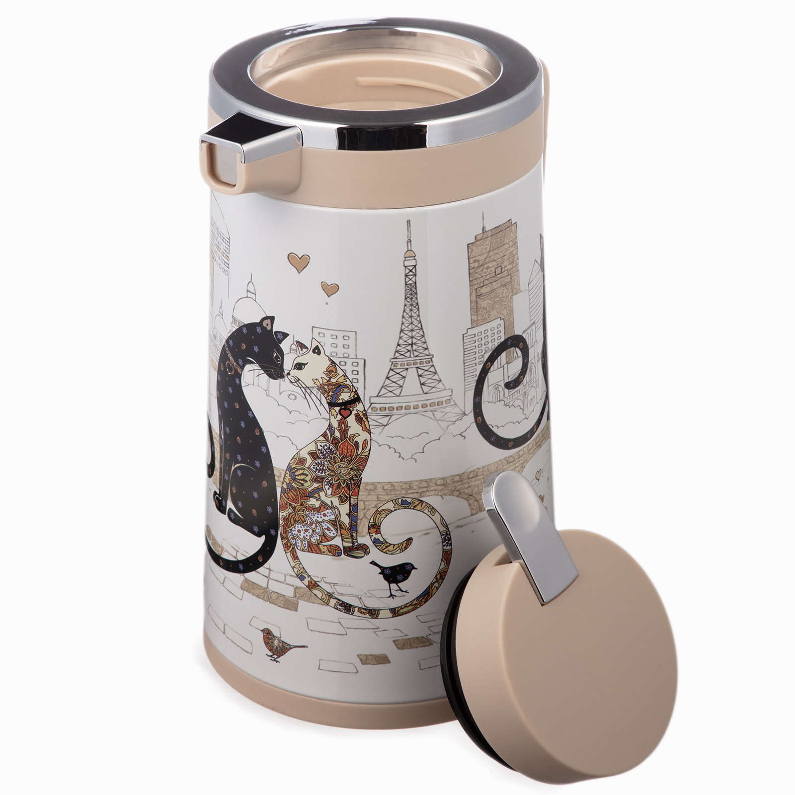ТЕРМОС СО СТЕКЛЯННОЙ КОЛБОЙ, 950 МЛ, КРЫШКА С КЛАПАНОМ, СЕРИЯ, ПАРИЖСКИЕ КОТЫ,