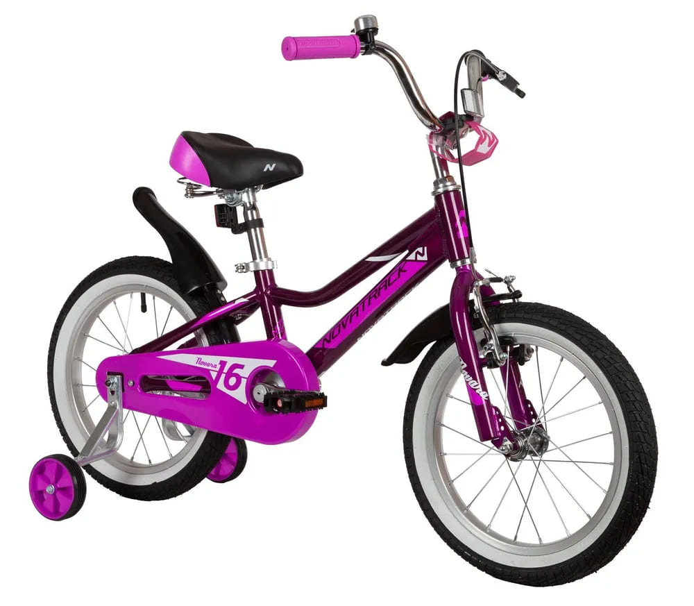 Велосипед NOVATRACK 16, NOVARA алюм., фиолетовый, пер.руч., зад.нож. тормоз, короткие крылья, полная