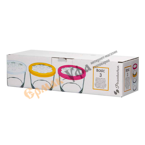 Банка 220мл БЕЙЗИК, стекло, Набор 3шт, бел. , желт. , фукс. крышка, Pasabahce, 98740B1, 1/6