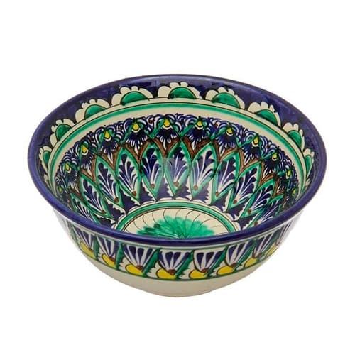 Тарелка КОСА 18см большая H-9 см. Синяя, ручная роспись, мехроб Риштанская керамика Узбекистан, 1/50