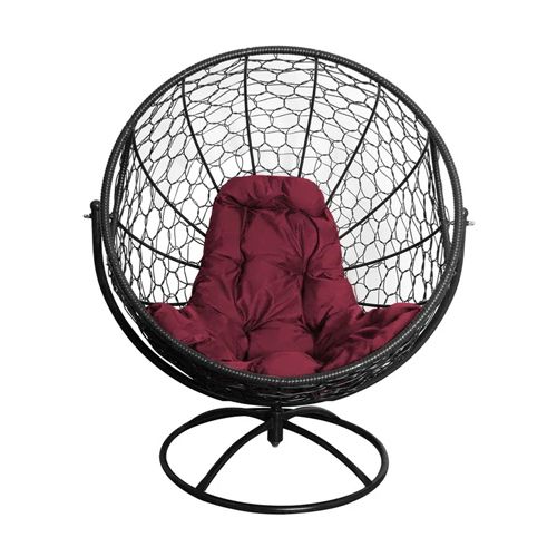 Вращающееся кресло ГАГАРИН с ротангом, чёрное, бордовая подушка