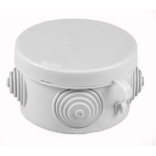 Коробка распаяч. для открыт. проводки 65*40, круглая. , 4 входа, гермовводы, IP54, 5/180