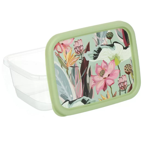 Контейнер для продуктов 0.5 л Homver 222132018/08, с декором, прямоугольный, зеленый