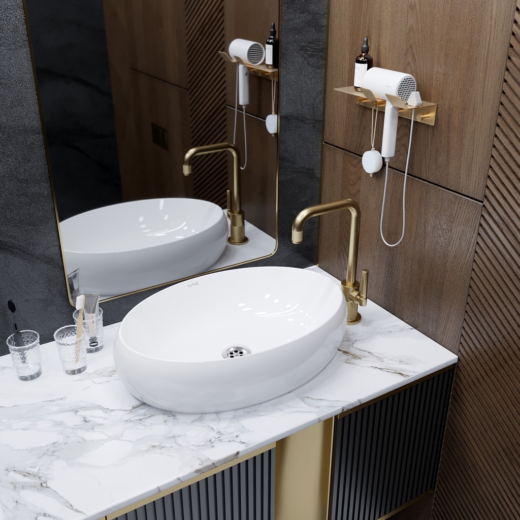 Раковина накладная на столешницу WAVE Comfort 600*400*150 ш*г*в без перелива,белый,овал