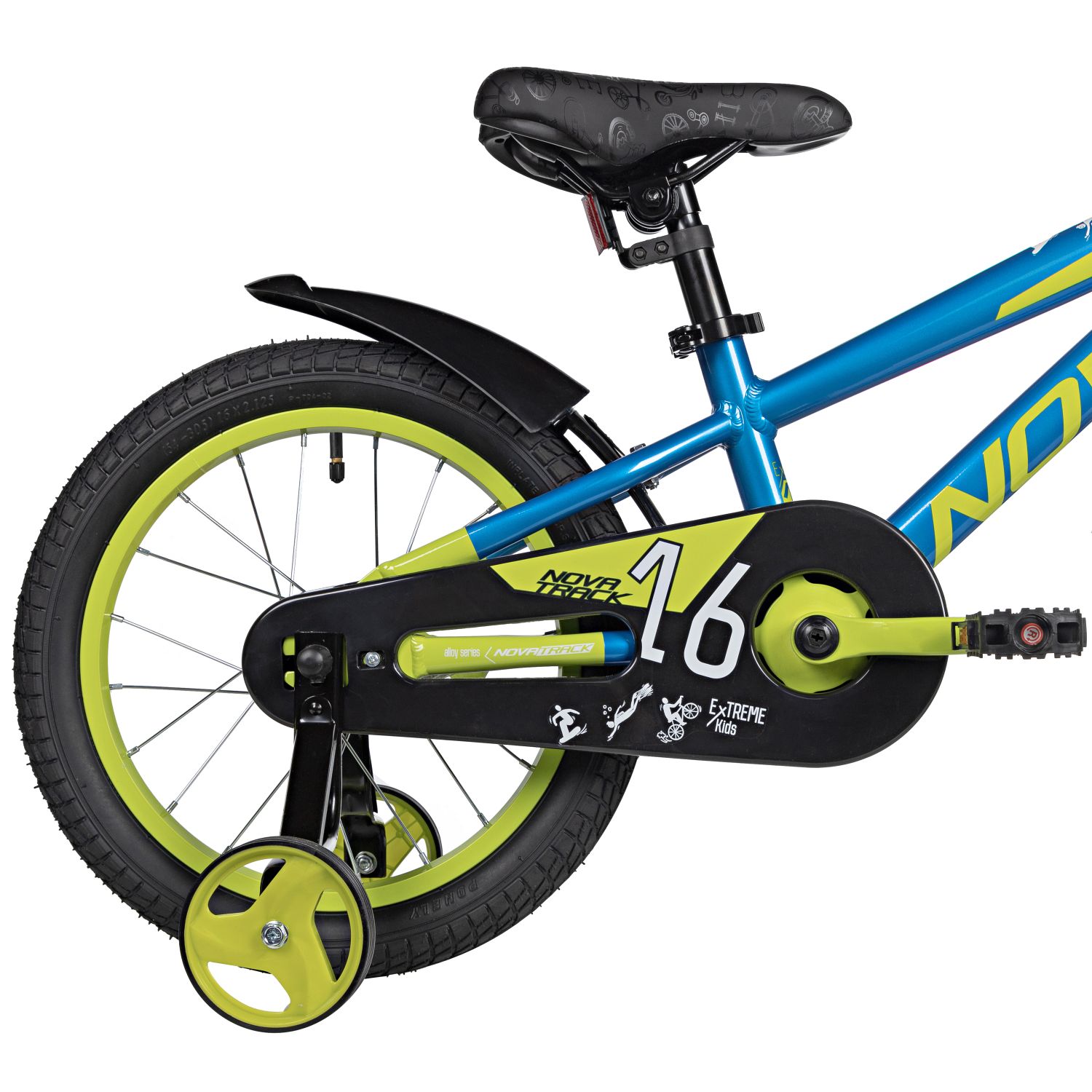 Велосипед NOVATRACK 16, EXTREME алюм., синий, полная защ.цепи, пер.руч., зад.нож. тормоз, короткие к