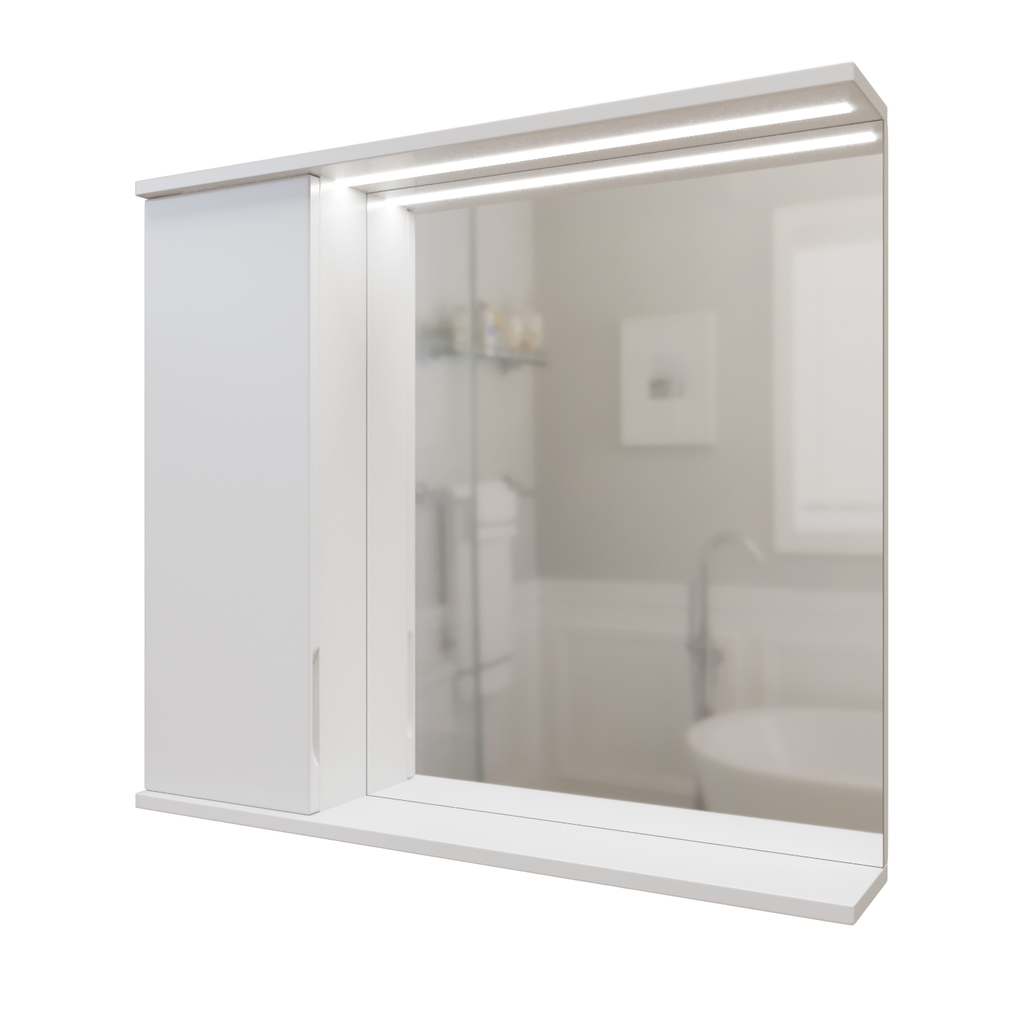 Зеркальный шкаф, Лайн-80, левый с подсветкой, ПВХ