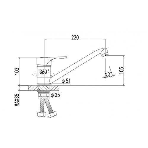 Смеситель для кухни DIKALAN D4859 шаровой, длинный излив, 1/12