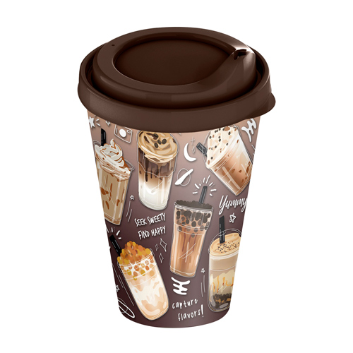 Стакан с крышкой 420 мл с декором Кофейная пауза темно-коричневый