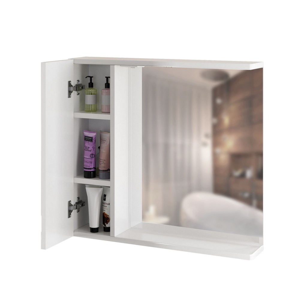 Зеркальный шкаф, КВАДРО-75, левый с подсветкой, ПВХ