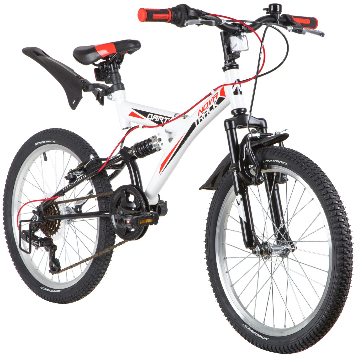 Велосипед NOVATRACK 20, DART, белый, сталь, 6 скор., TY21/RS35/SG-6SI, Shimano