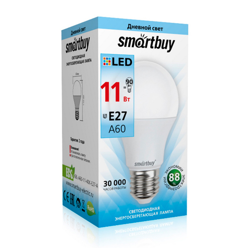 Лампочка светодиодная E27 11Вт 4000К Smartbuy шар, 10/100