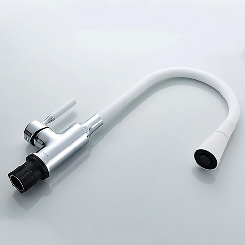 Смеситель для кухни LEDEME 4199-3 шар белый/хром, силиконовый излив, карт. 35мм. , 1/10