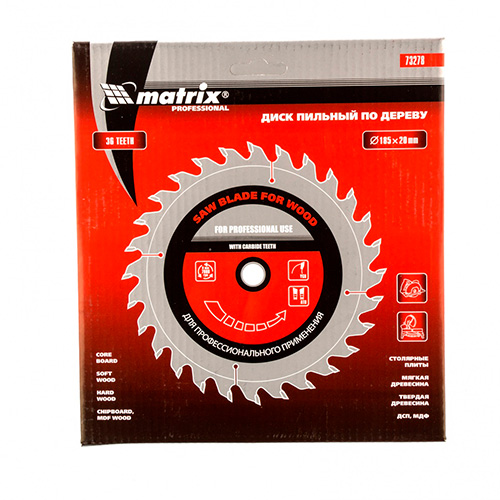 Диск пильный 185х20ммх36 зубьев + кольцо 16/20// MATRIX Professional, 1/50