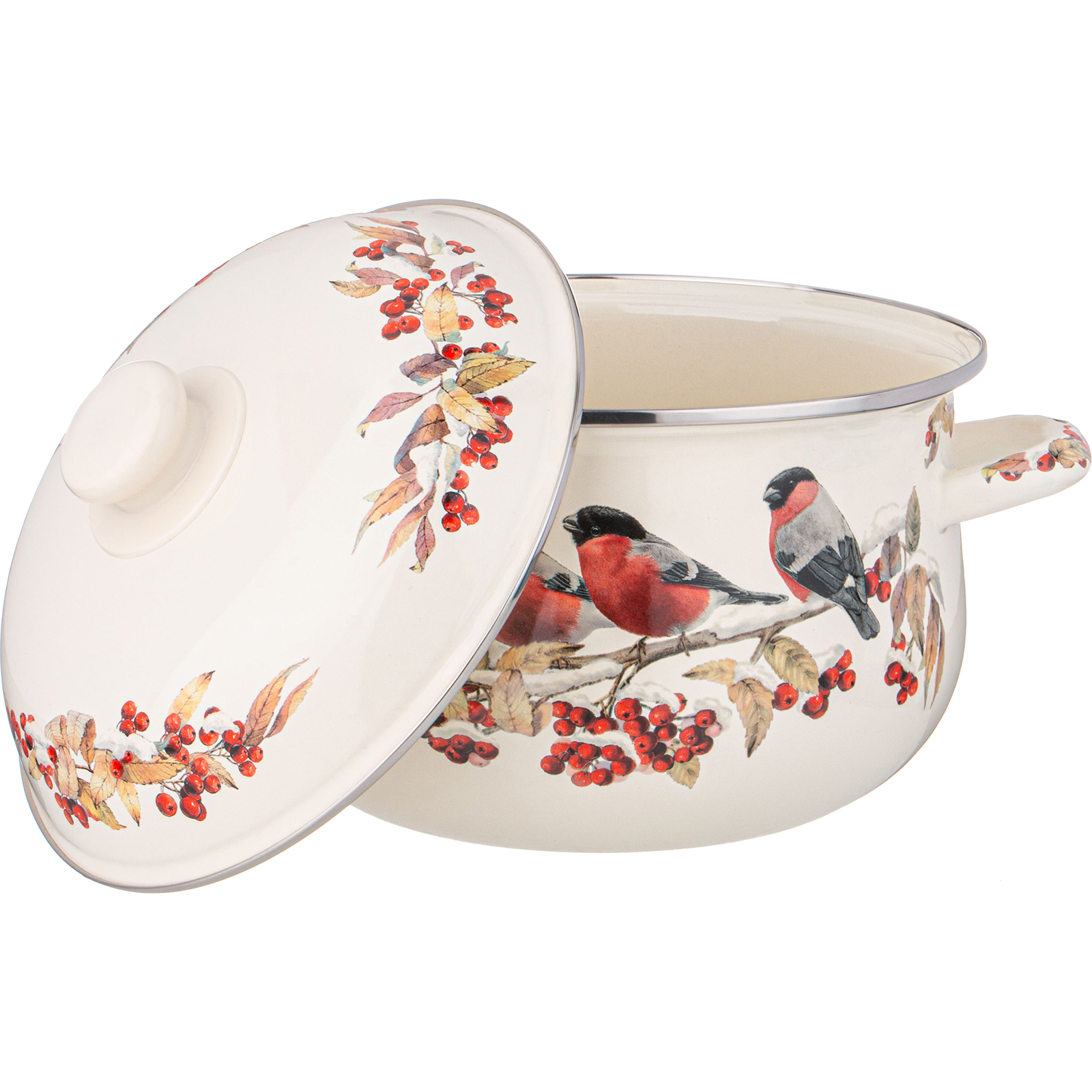 КАСТРЮЛЯ AGNESS ЭМАЛИРОВАННАЯ С ЭМАЛ.КРЫШКОЙ СЕРИЯ, СНЕГИРИ,  3.6 Л, 22*13 СМ