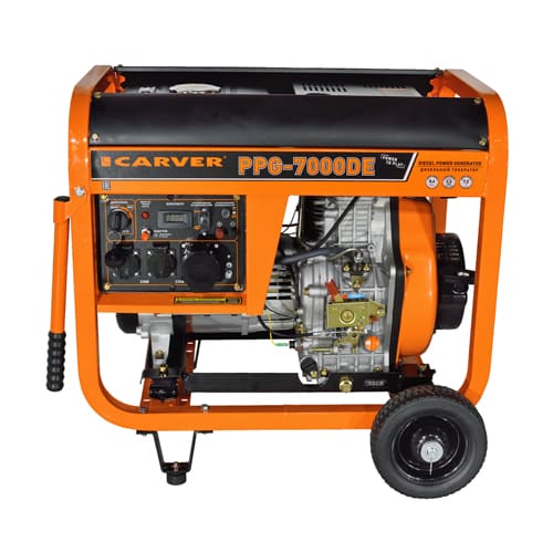 Генератор CARVER PPG - 7000 DE дизель, LT-186FA, 5,0/5,5 кВт, 220В, бак 12.5л, колеса, медь