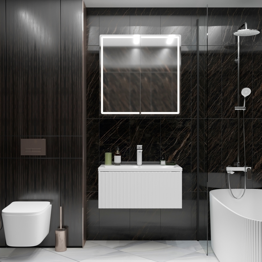 Тумба д/ванной, ВЕКТОР-80,  ОТДЕЛЬНО ПРИОБРЕТАЕТСЯ РАКОВИНА подвесная, push-to-open, под раковину Марго-80, MIXLINE, ПВХ, раковина в комплект не входит