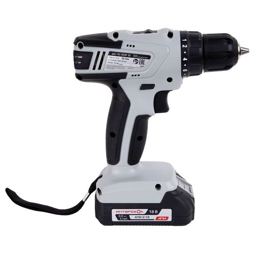 Дрель аккумуляторная ДА 10/18ЭР 35 (Li-ion, 1 акк, 2.0Ач, ЗУ, экокейс, Интерскол)