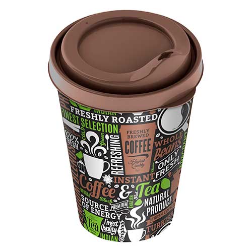 Стакан с крышкой 420 мл Homver 221117124/01, с декором, темно-коричневый