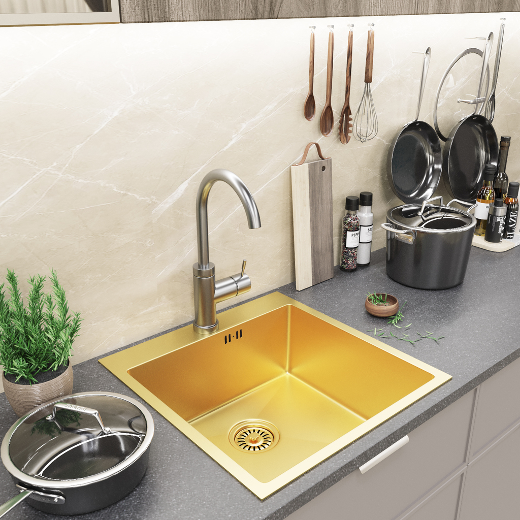 Мойка настол.монтаж 50х50, 3, 0 вып 3 1/2 MIXLINE PRO 20см с сифоном, золото