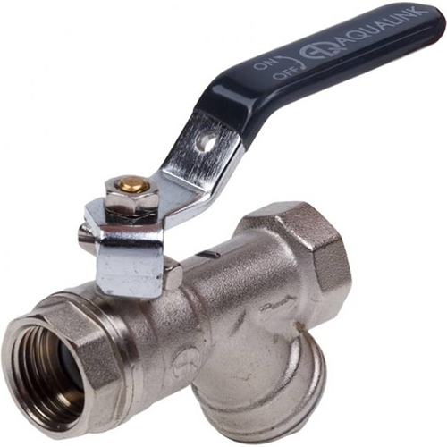 Кран шар 1 с косым фильтром FF Vs гайка-гайка ручка AQUALINK, 1/