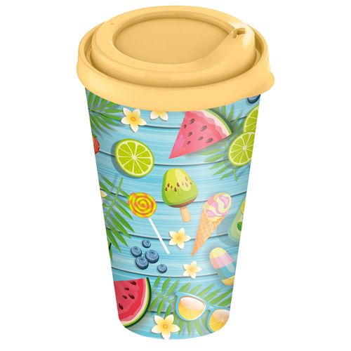 Стакан с крышкой 550 мл Homver 223127304/01, с декором Солнечное настроение бледно-желтый