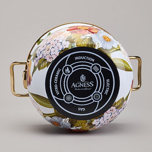 КАСТРЮЛЯ AGNESS ЭМАЛИРОВАННАЯ С КРЫШКОЙ, СЕРИЯ ФЛАНДРИЯ, 3,8Л, ДИА.20СМ