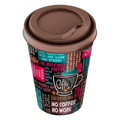 Стакан с крышкой 420 мл Homver 221117124/01, с декором, темно-коричневый