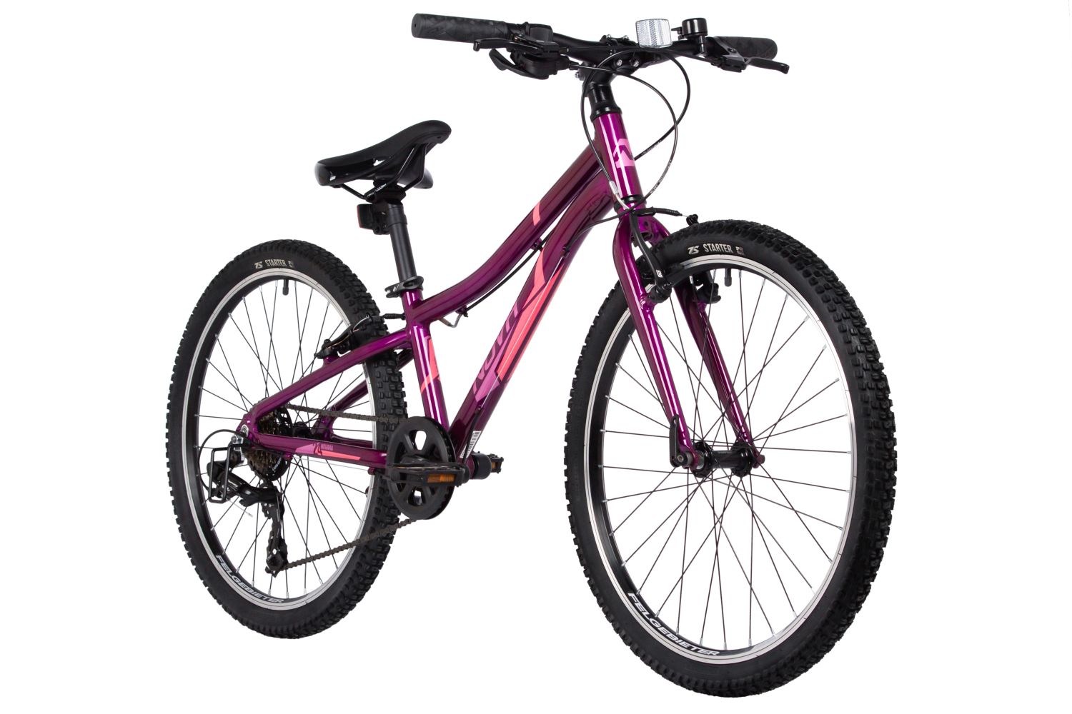 Велосипед NOVATRACK 24, NOVARA алюм.рама 10,  фиолетовый, 6 скор, TY300/TS38/TZ500, V-Brake, жёсткая
