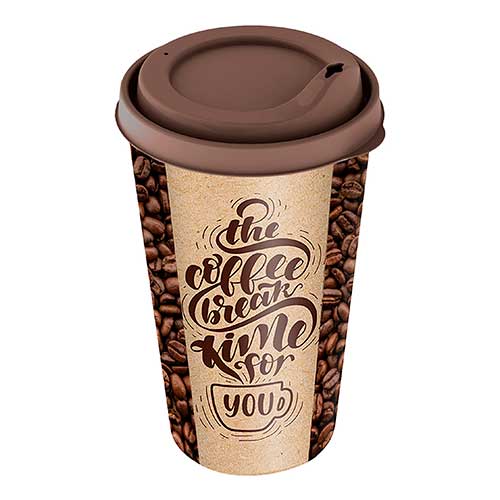 Стакан с крышкой 550 мл Homver 221117424/01, с декором, темно-коричневый