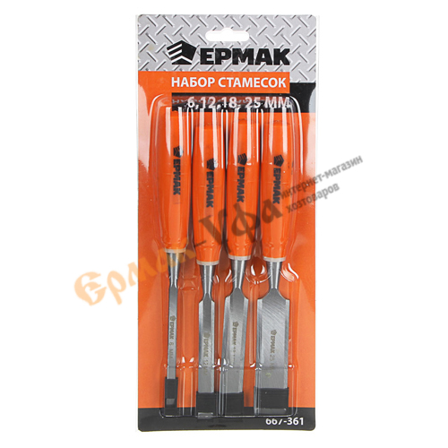 Стамеска 6мм, 12мм, 18мм, 25 мм, набор 4шт пласт. ручка, 1/36