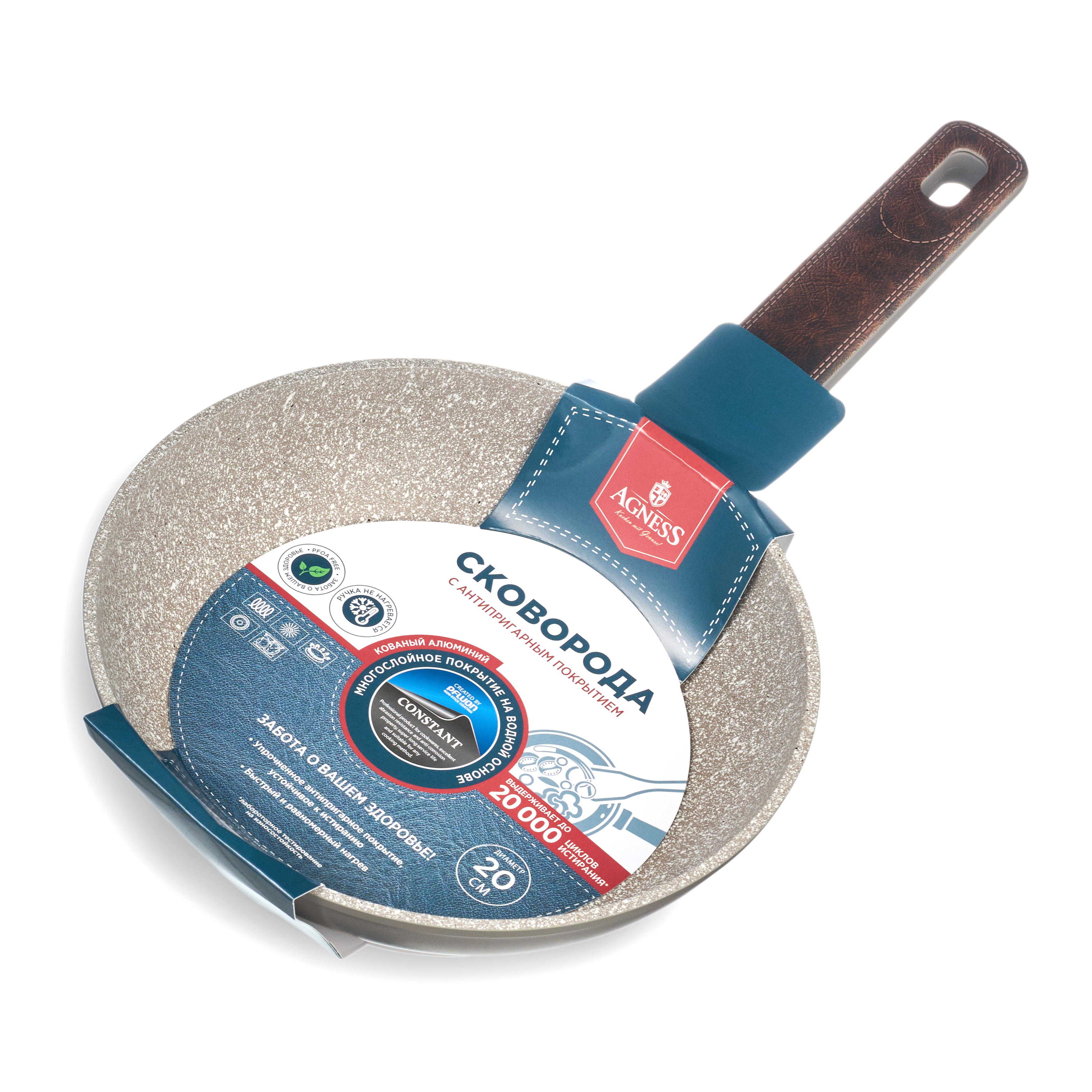 СКОВОРОДА С АНТИПРИГАРНЫМ ПОКРЫТИЕМ PFLUON MARBLE, 20*4,5 СМ