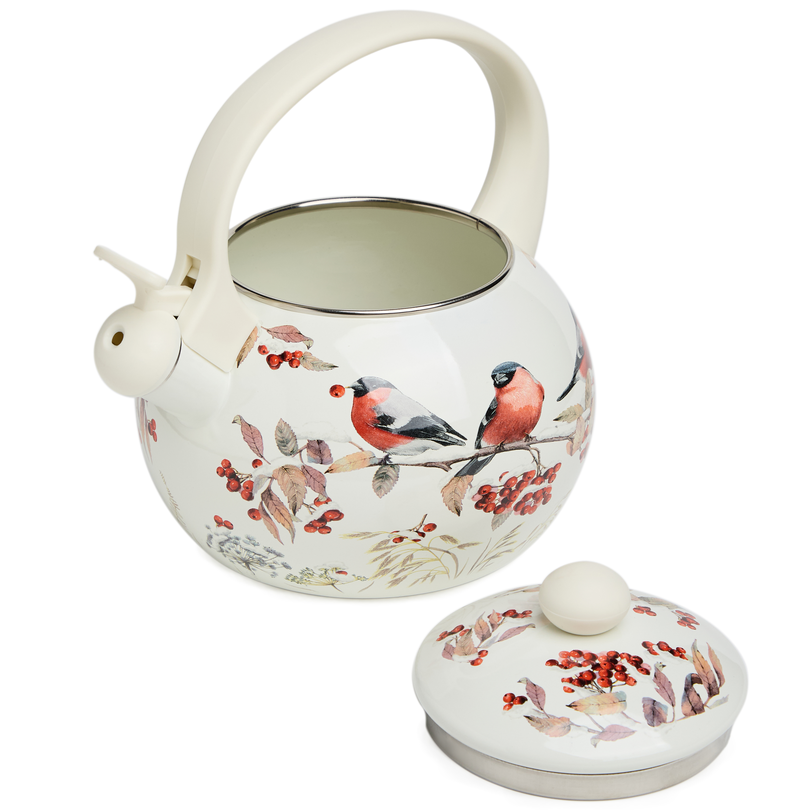 ЧАЙНИК AGNESS ЭМАЛИРОВАННЫЙ СО СВИСТКОМ СЕРИЯ, СНЕГИРИ,  2, 2Л, ИНДУКЦИОННОЕ ДНО