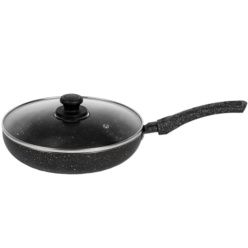 Сковорода 22см с ручкой, со стеклянной крышкой, а/п. Easy Stone. Алюминий марки А5