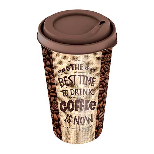 Стакан с крышкой 550 мл Homver 221117424/01, с декором, темно-коричневый