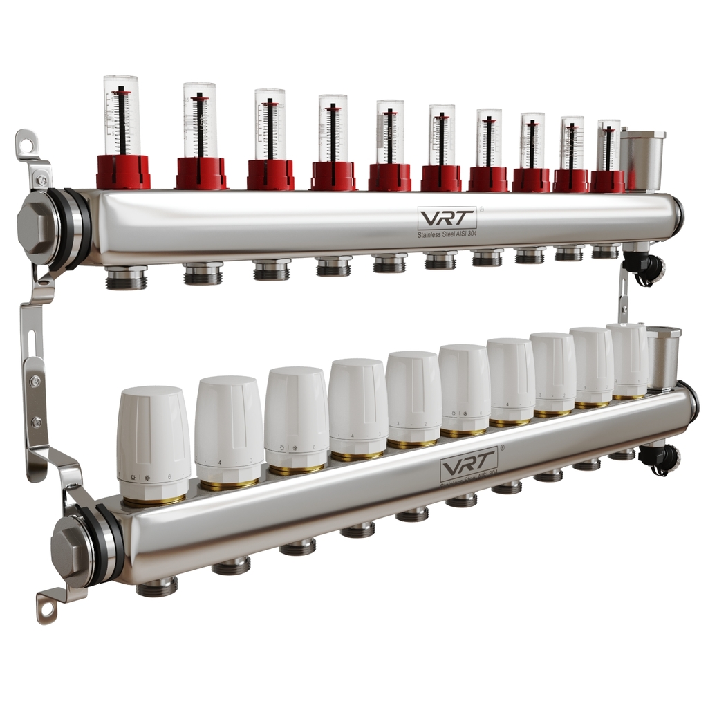 Коллекторная группа VRT® 1,  х 3/4, , евроконус 10 вых, авт в/отвод, c расходомерами