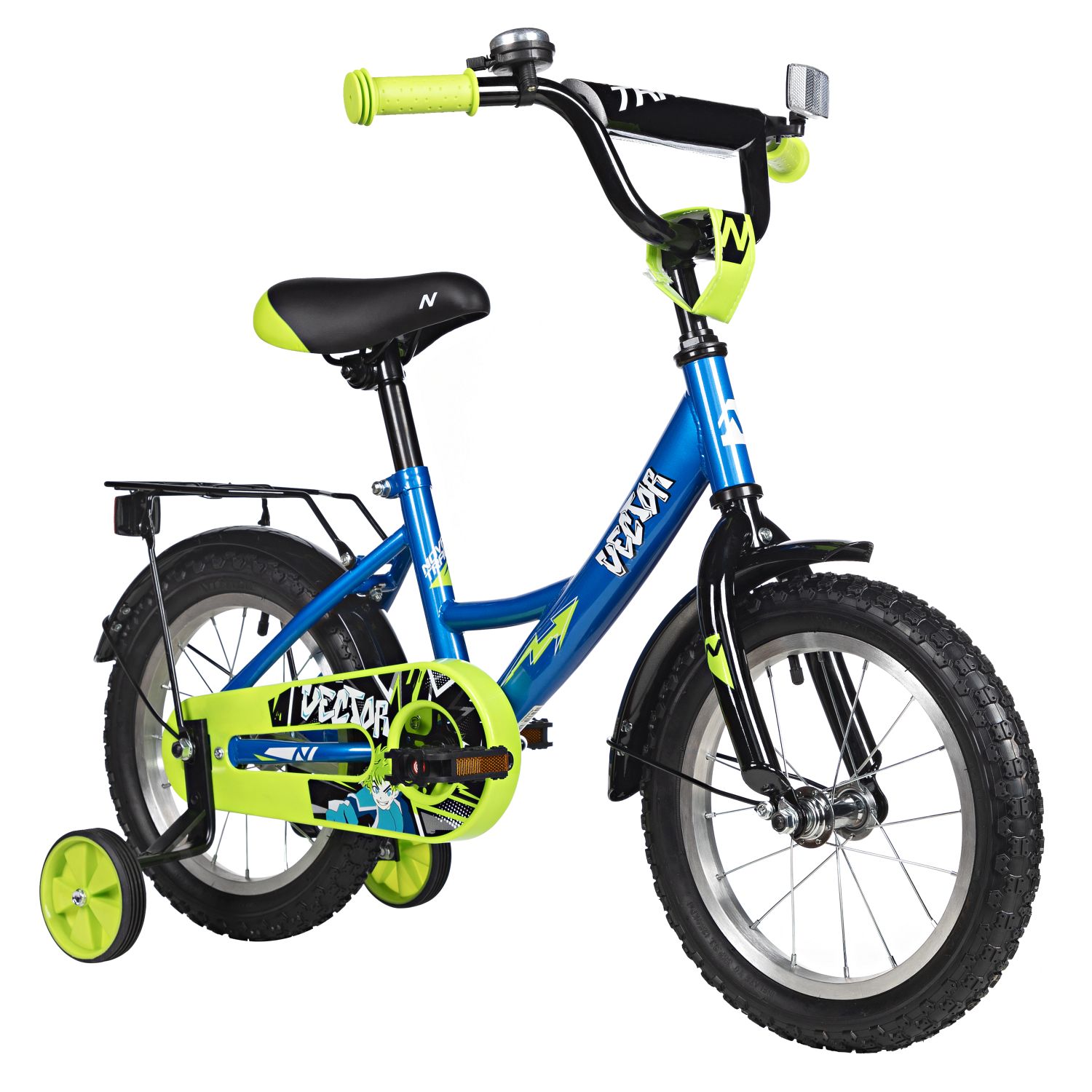 Велосипед NOVATRACK 14, VECTOR синий, тормоз нож, крылья, багажник, полная защ.цепи