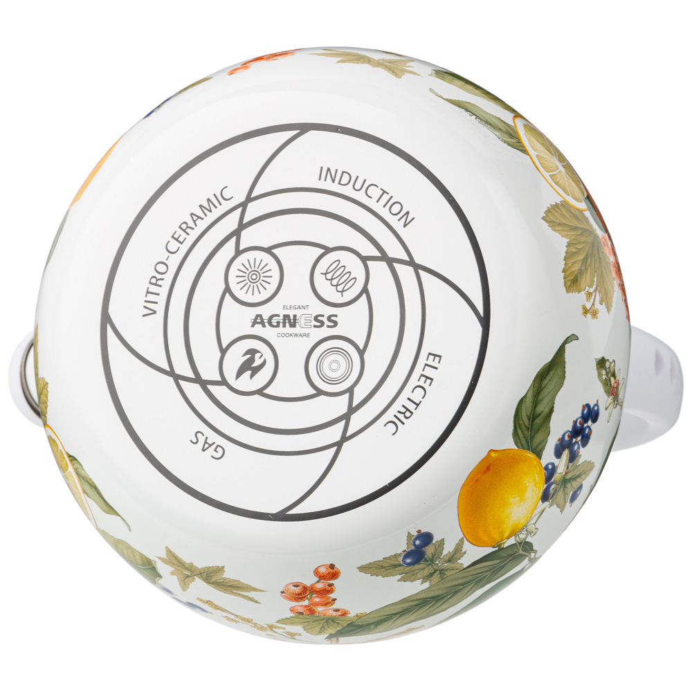 ЧАЙНИК AGNESS ЭМАЛИРОВАННЫЙ СО СВИСТКОМ СЕРИЯ, ФРУКТОВАЯ КОРЗИНА,  2, 2Л, ИНДУКЦИОННОЕ ДНО