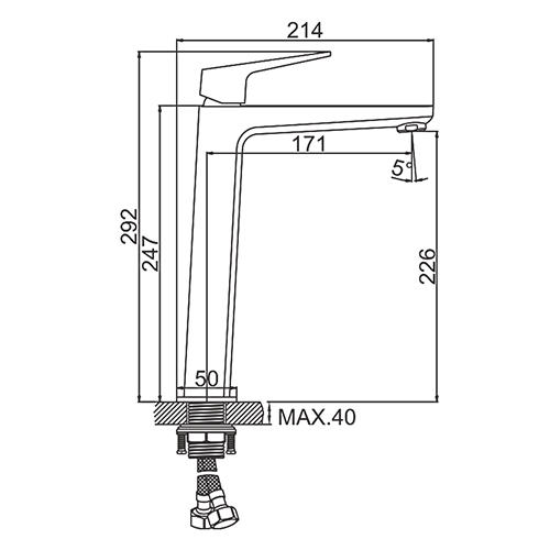 Смеситель для раковины LEDEME высокий с гайкой, черный L1181B, 1/10